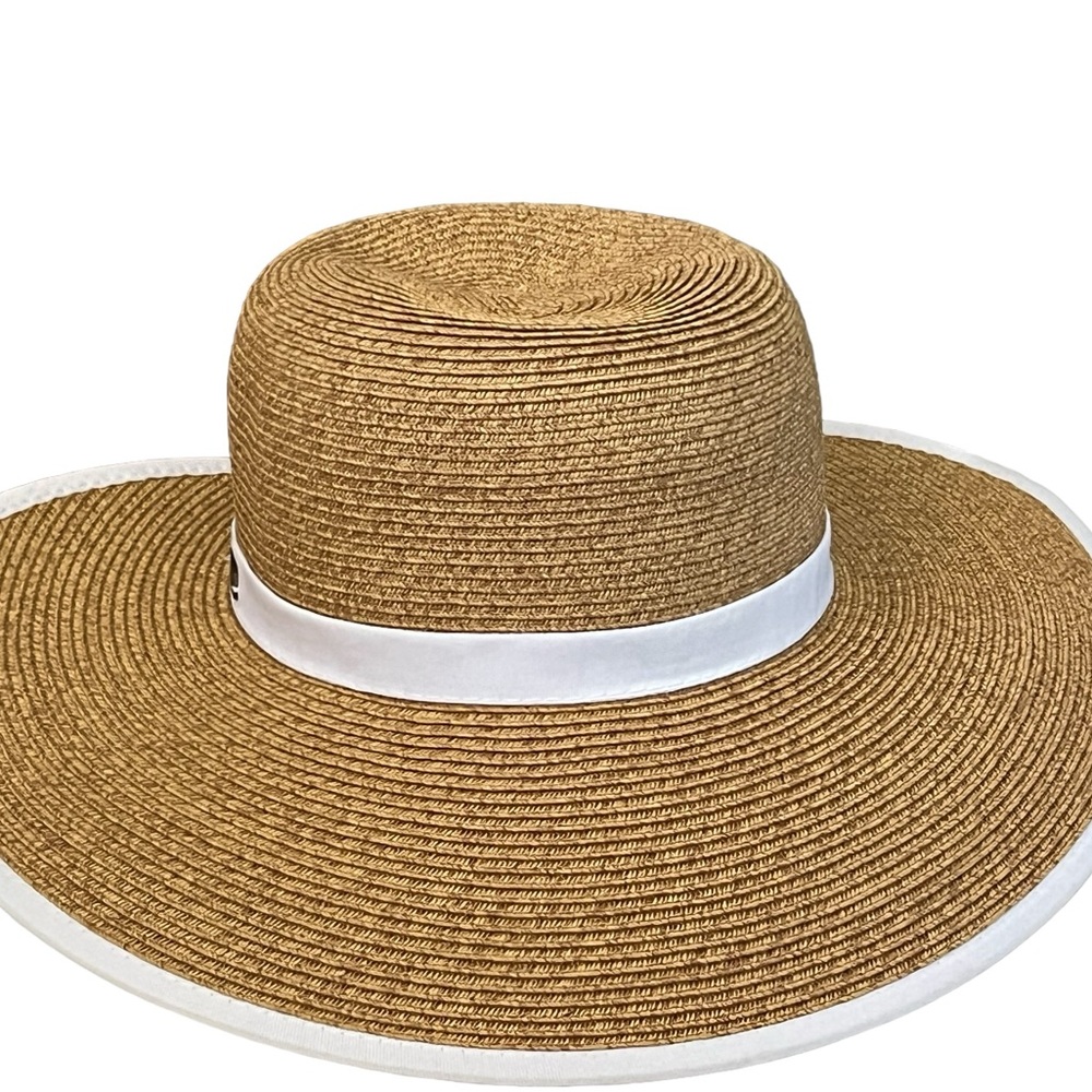 White and Beige Woven Half Brim Sun Hat UPF 50 + - Picture 4 of 10